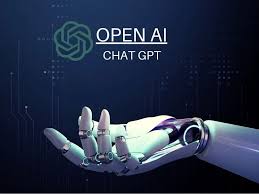 A robotic hand holding the OpenAI Chat GPT logo.
