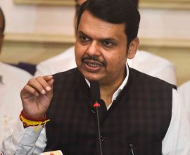 Devendra Fadnavis, former Chief Minister of Maharashtra, speaking at a press conference, offering to resign and taking responsibility for BJP's electoral performance.