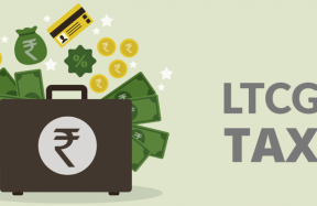 Illustration of a briefcase overflowing with money, credit cards, and coins, with the text "LTCG Tax" above it.